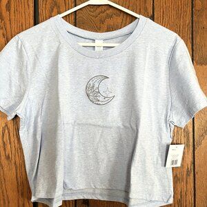 Crop top light blue embroidery Moon size L